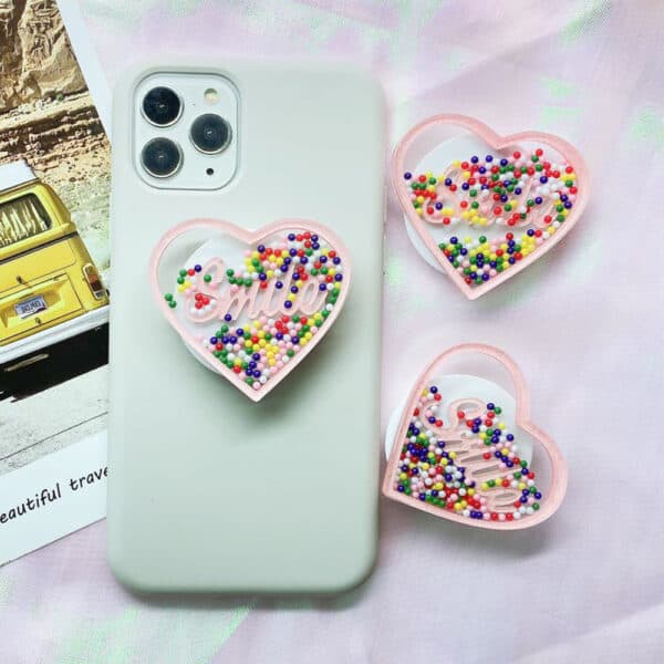 Colorful heart shape pink sequins popsocket in bulk