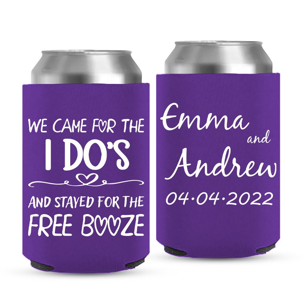 Stayed For The Free Booze Wedding Koozies Wedding Koozies-08-purple
