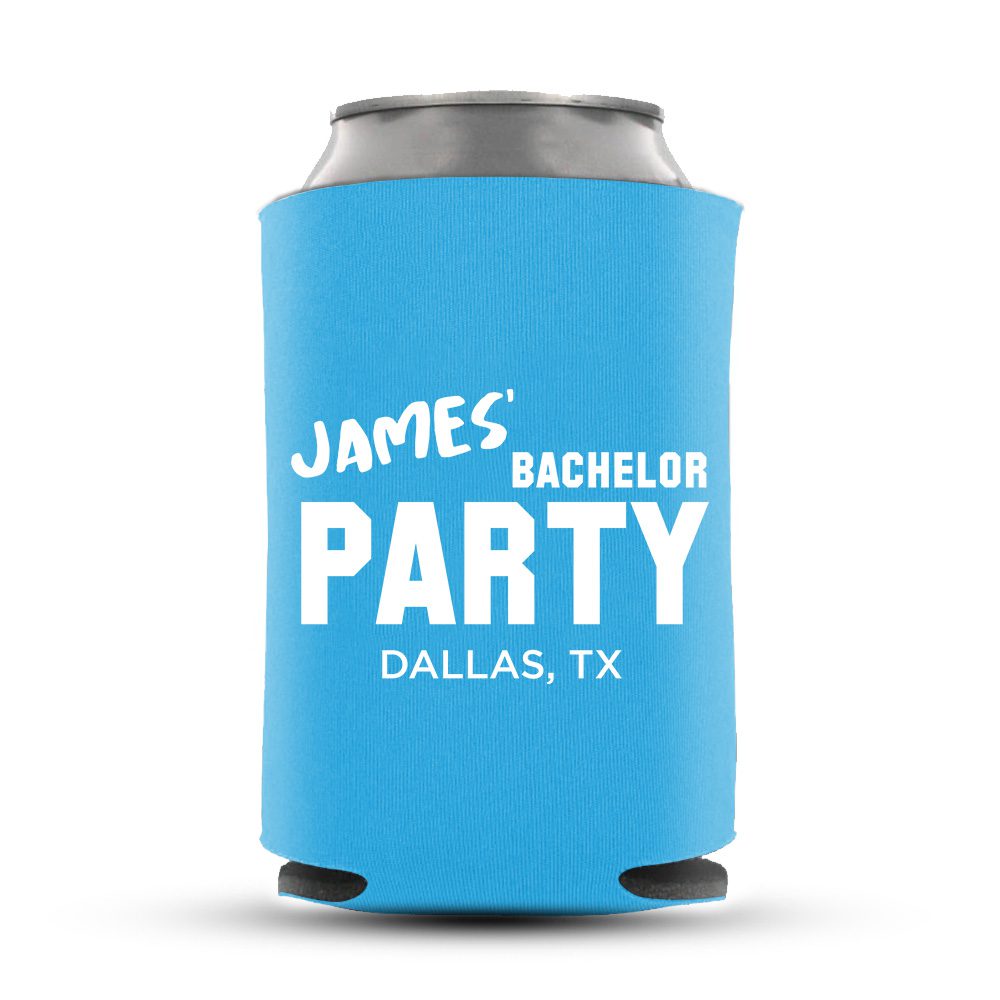 Bachelor Party Can Coolers with Name and Location Bachelor Party Koozies-07-cyan