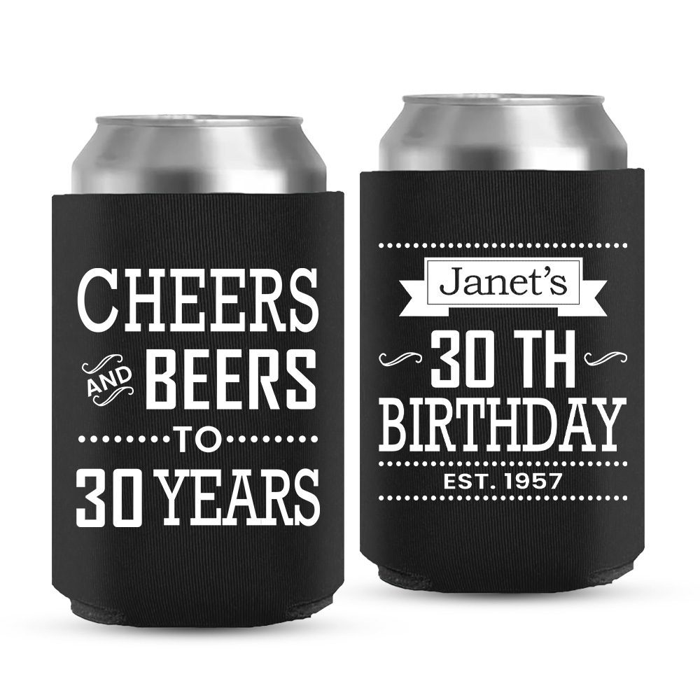 Cheers and Beers to 30 Years | Premium Birthday Koozie Birthday Koozies-2-black