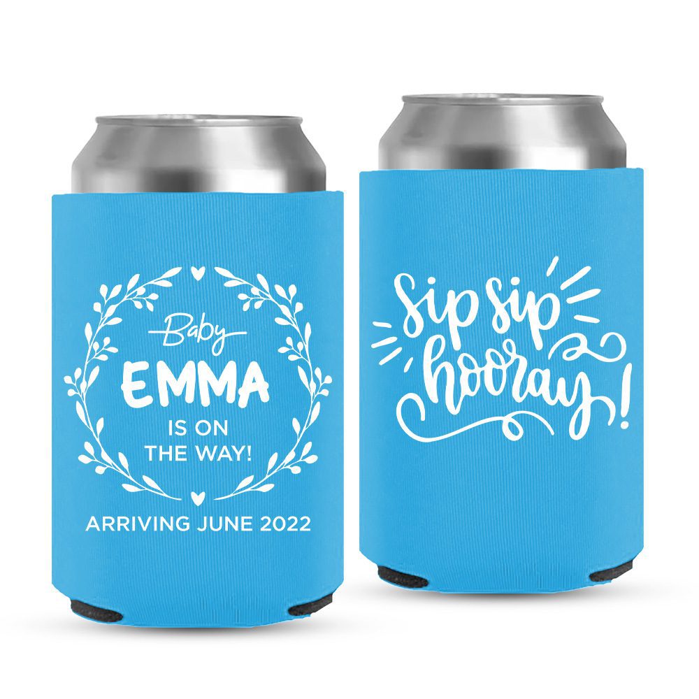 Sip Sip Hooray, Baby on the Way | Funny Baby Shower Koozie Baby Shower Koozies-12-cyan