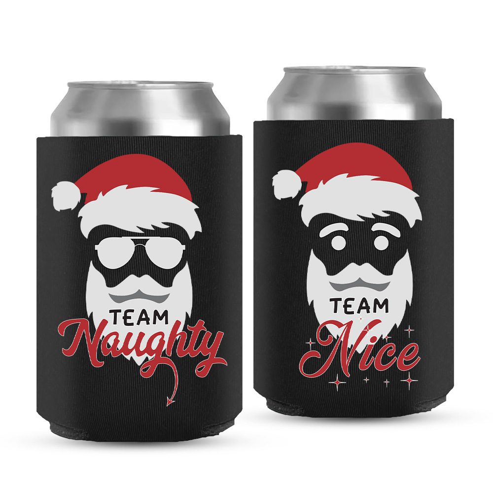 Team Naughty, Team Nice | Premium Koozies Christmas Koozies 08-black