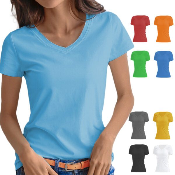 Women Vneck Cotton Custom Tshirts 02