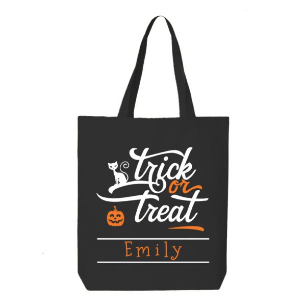 19. Custom Trick or Treat Black Halloween Tote Bags