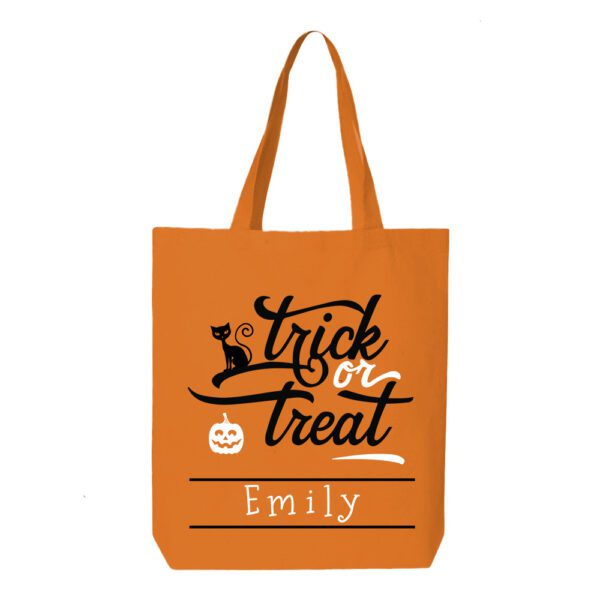 19. Custom Trick or Treat Orange Halloween Tote Bags