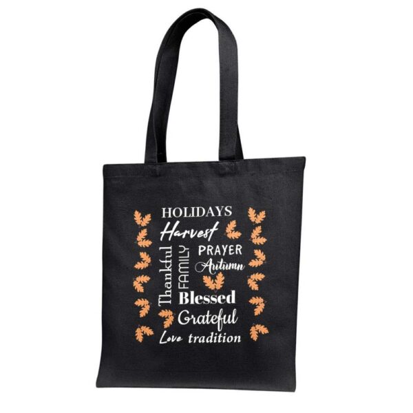 3. Custom Text Thanksgiving Tote Bags - Black