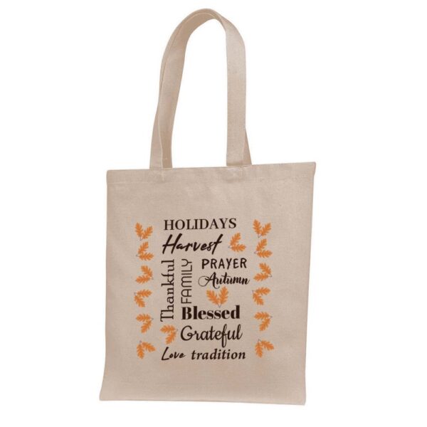 3. Custom Text Thanksgiving Tote Bags - Natural