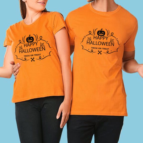 4. Custom Text Unisex Orange Halloween T-shirts