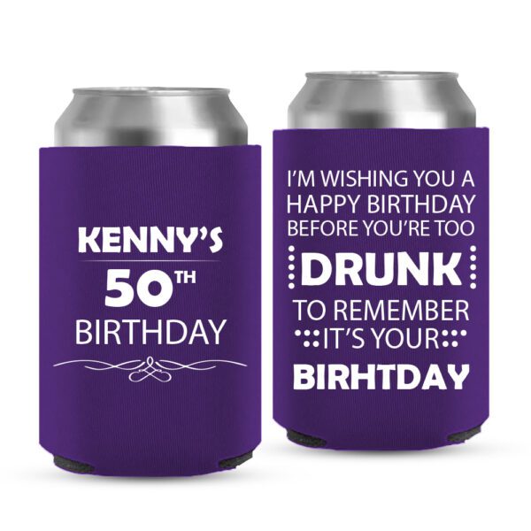 16. Custom Birthday Can Coolers - Purple