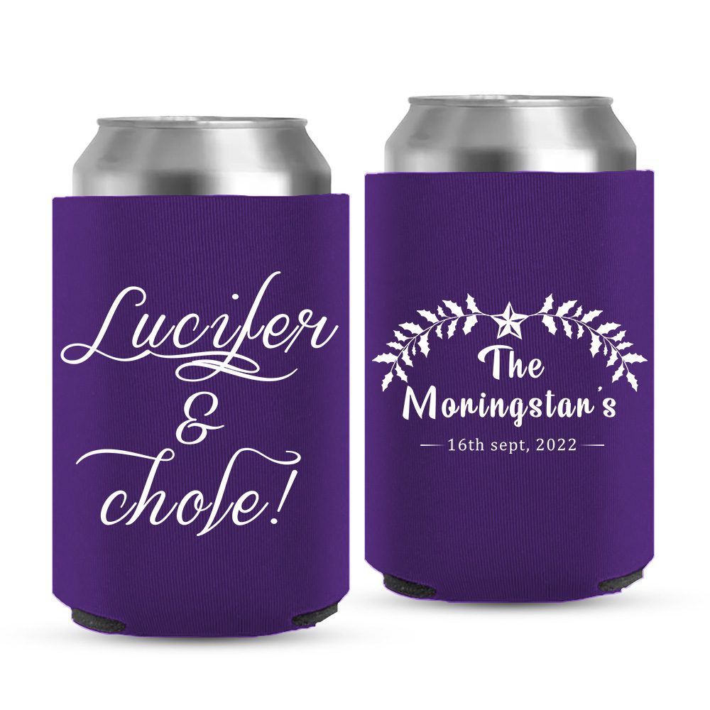 Wholesale Custom Wedding Can Coolers with Date & Name 3. Purple - Wedding Koozies Christmas