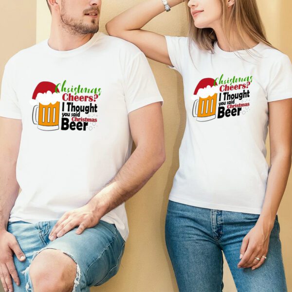 33. White Customized Christmas T-shirts For Couple