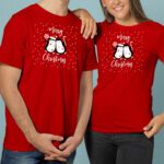 34. Red Cute Unisex Custom Christmas T-shirts For Couple