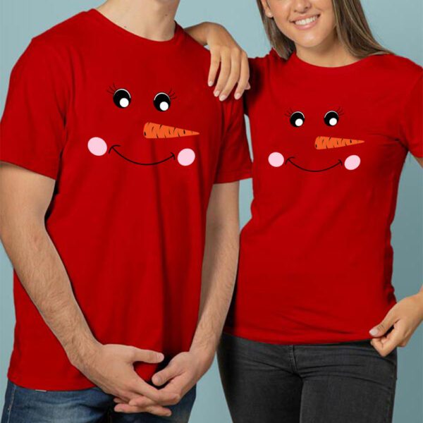 37. Cute Red Christmas T-shirt Customized For Couple