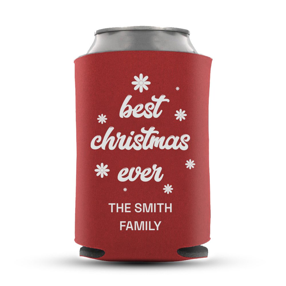Cute Santas Customized Christmas Can Coolers in Bulk 6. Christmas Koozies Invite - Red