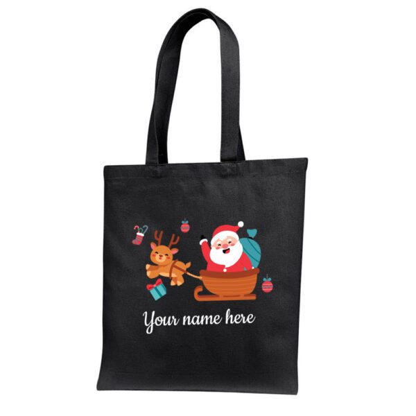 8. Custom Name Christmas Tote Bags - Black