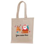 8. Custom Name Christmas Tote Bags - Natural