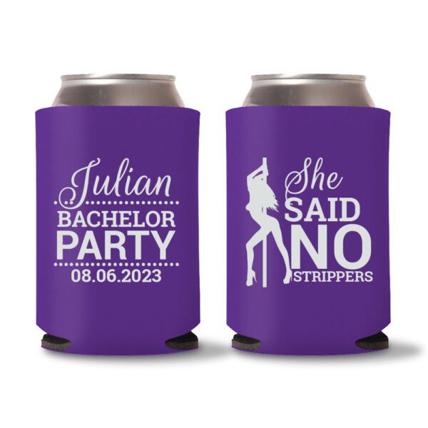 11. Custom Bachelor Party Koozies - Purple