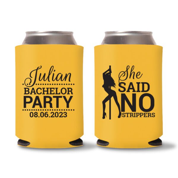 11. Custom Bachelor Party Koozies - Yellow