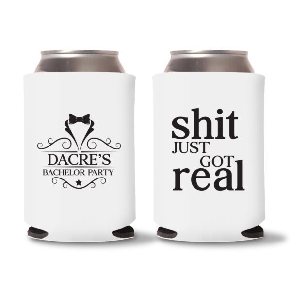 15. Customized Bachelor Koozies - White