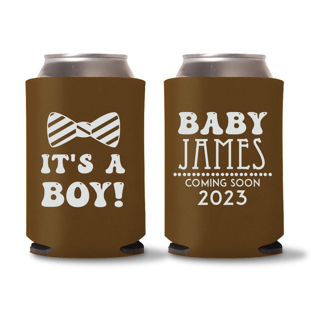 It’s A Boy | Custom Baby Shower Koozies Keepsakes For Guests 18. It_s A Boy - Baby Shower Koozie Dark Brown