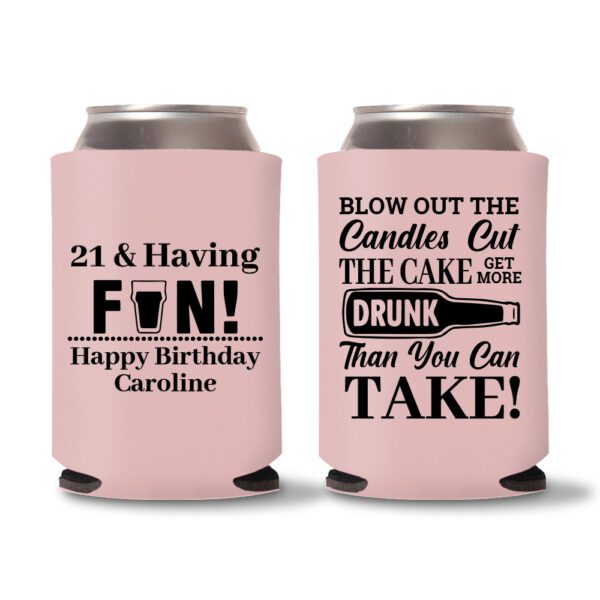 21st birthday koozie D13- Baby Pink