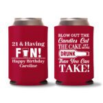 21st birthday koozie D13- Red