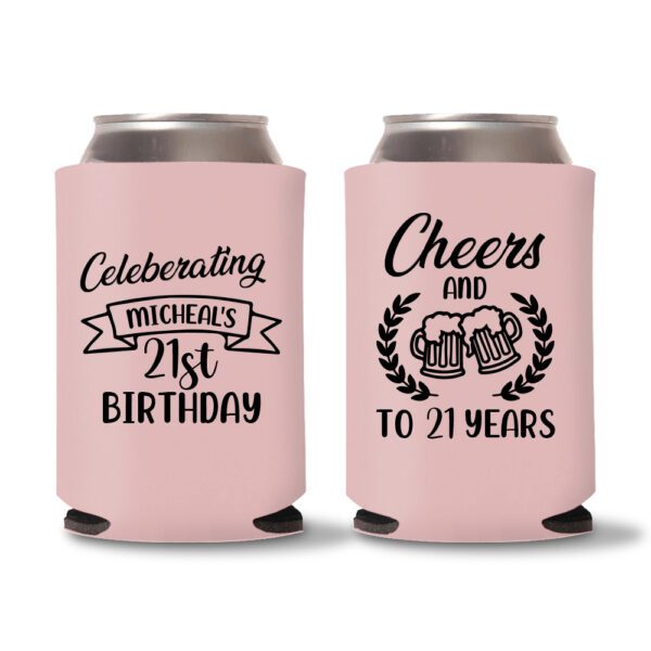 21st birthday koozie D16- Baby Pink