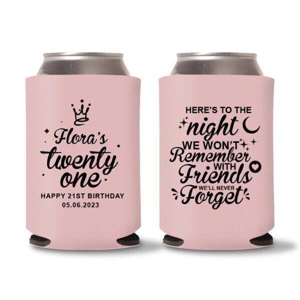 21st birthday koozie D18- Baby Pink