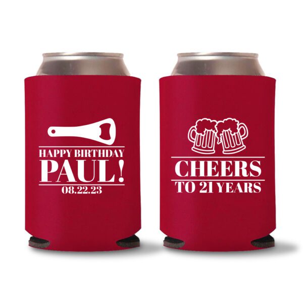 21st birthday koozie D20- Red