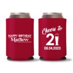 21st birthday koozie D23- Red