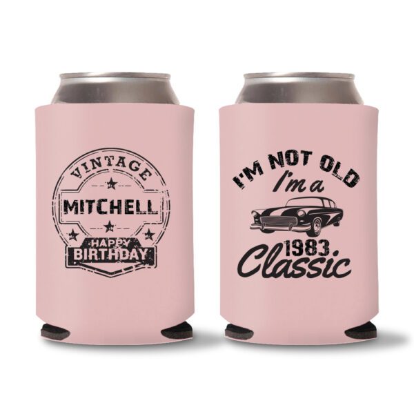 40th birthday koozie D20- Baby Pink