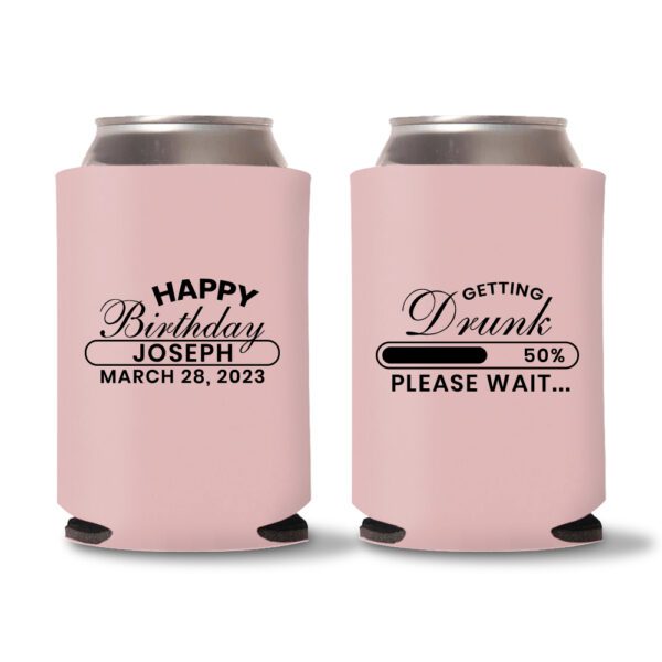 50th birthday koozie D12- Baby Pink