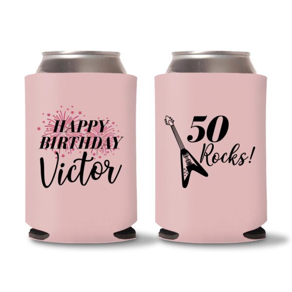 50th birthday koozie D13- Baby Pink