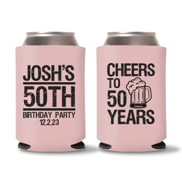 50th birthday koozie D14- Baby Pink