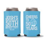 50th birthday koozie D14- Cyan