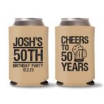 50th birthday koozie D14- Light Brown