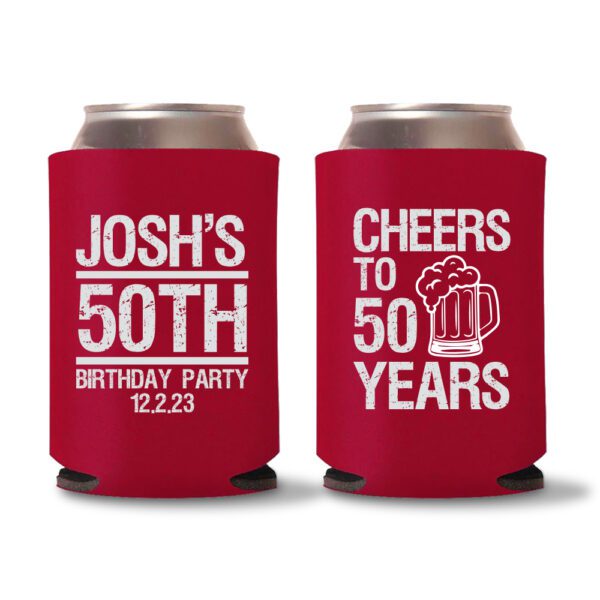 50th birthday koozie D14- Red