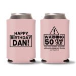 50th birthday koozie D15- Baby Pink