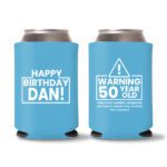 50th birthday koozie D15- Cyan