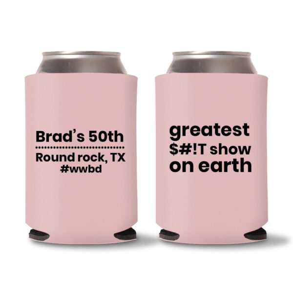 50th birthday koozie D16- Baby Pink