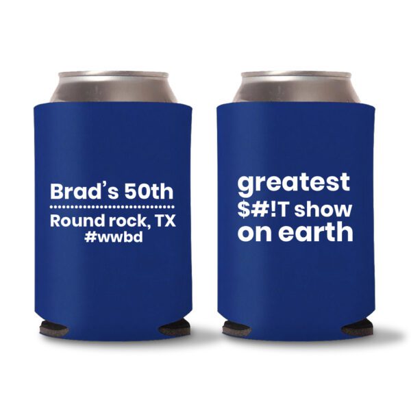 50th birthday koozie D16- Blue