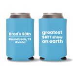 50th birthday koozie D16- Cyan