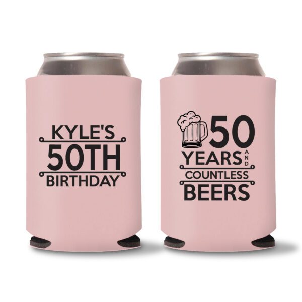 50th birthday koozie D17- Baby Pink