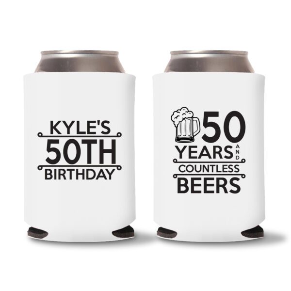 50th birthday koozie D17- White