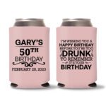 50th birthday koozie D19- Baby Pink