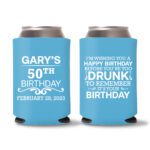 50th birthday koozie D19- Cyan