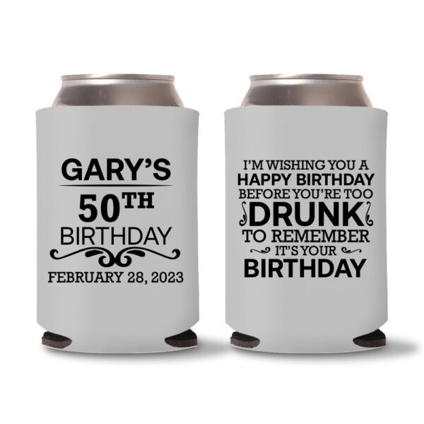 50th birthday koozie D19- Gray