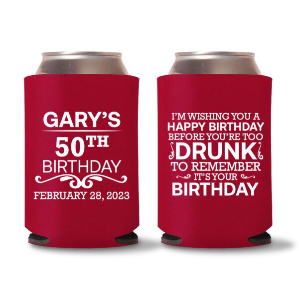 50th birthday koozie D19- Red