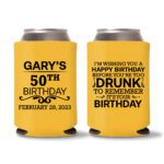 50th birthday koozie D19- Yellow