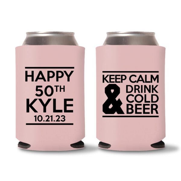 50th birthday koozie D20- Baby Pink